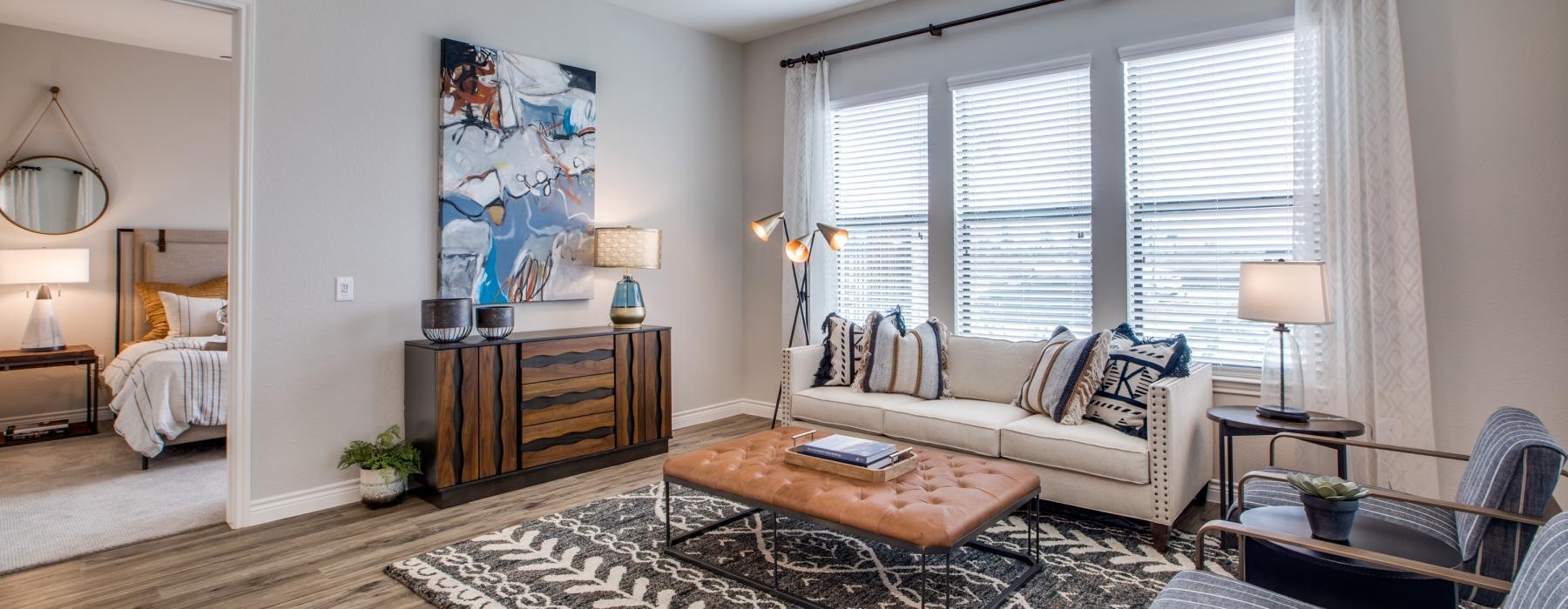 a living room with a large window