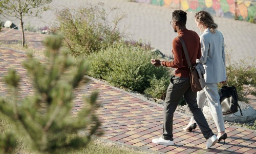 people walking to work